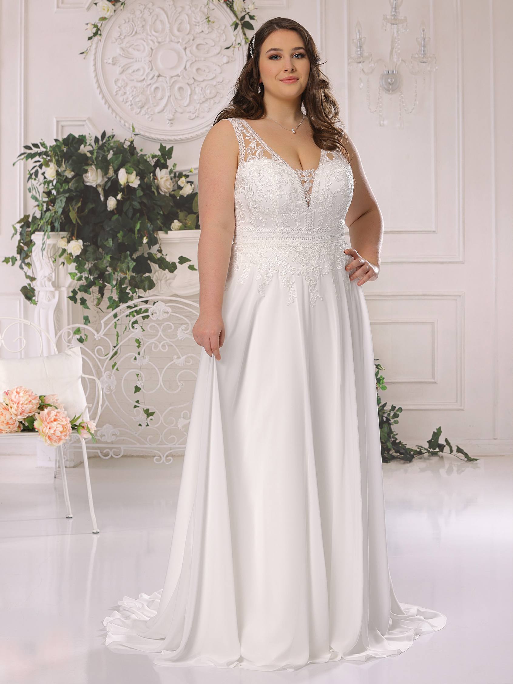 Sleeveless flared wedding dress with V neck Lady Bird